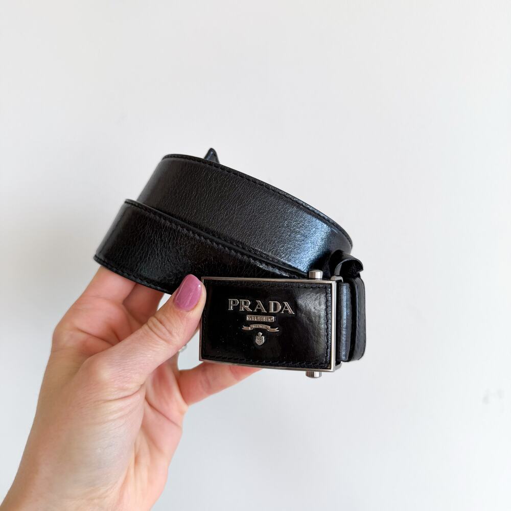 PRADA Saffiano Leather Classic Adjustable Slide Buckle Belt Black 44 - Picture 6 of 11